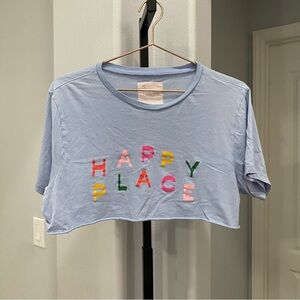 BAN.DO Happy Place Tee Shirt Cropped Blue Graphic T-Shirt Size XL